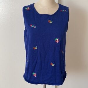 Vintage Christmas Embroidered Top Pullover Knit Size M